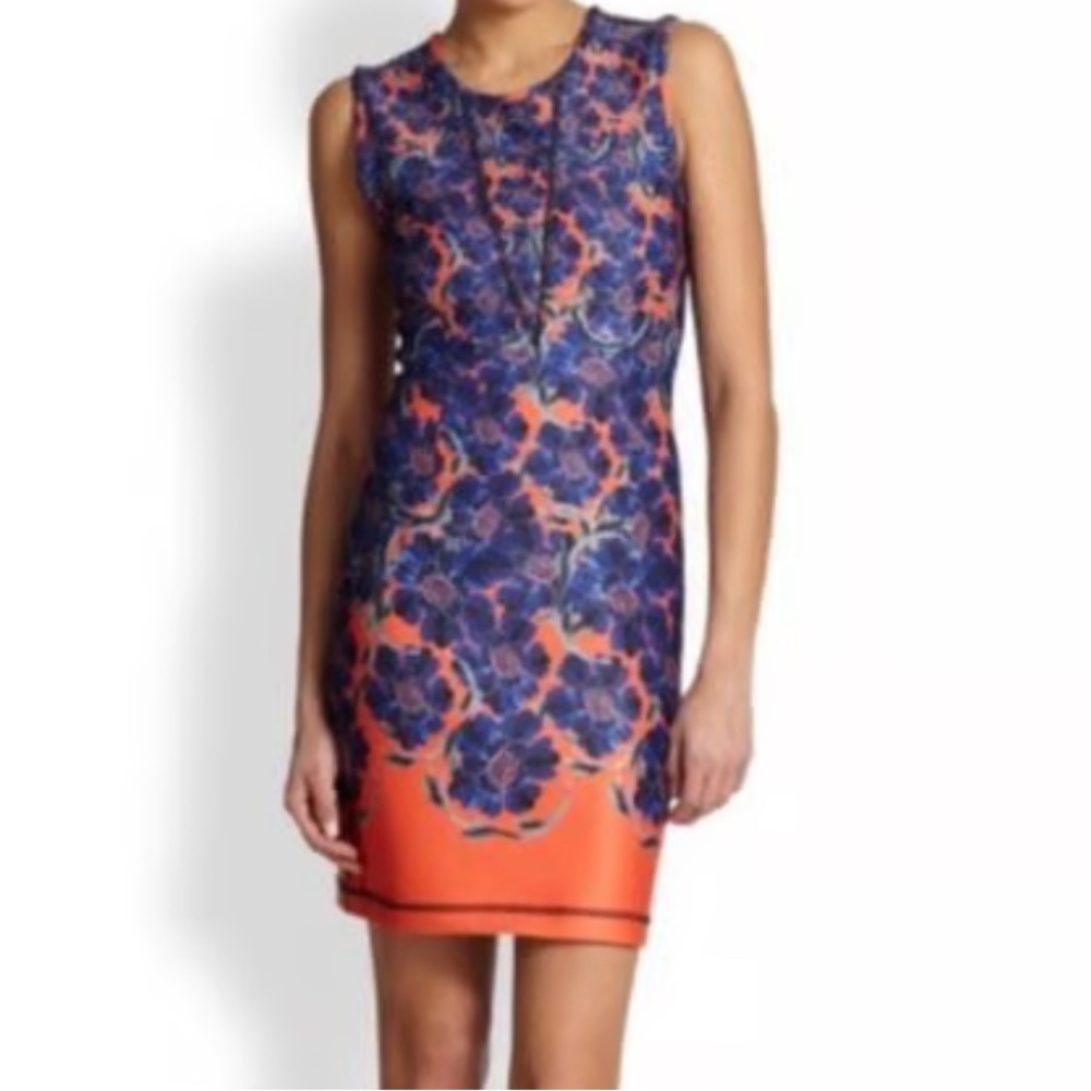 Cynthia Rowley Purple Bonded Floral Print Bodycon Dress Sz 10 Neoprene Scuba